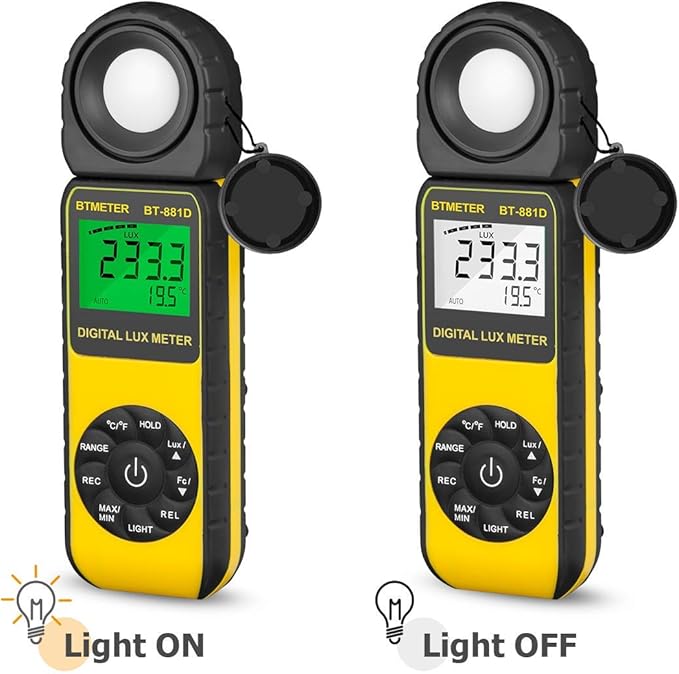 BTMETER BT-881E Digital Illuminance/Light Meter, Measure Lights 0.01~300,000 Lux (0.01~30,000 FC) Foot Candles, Par Meter Luxmeter for Plants Aquarium Light Tester