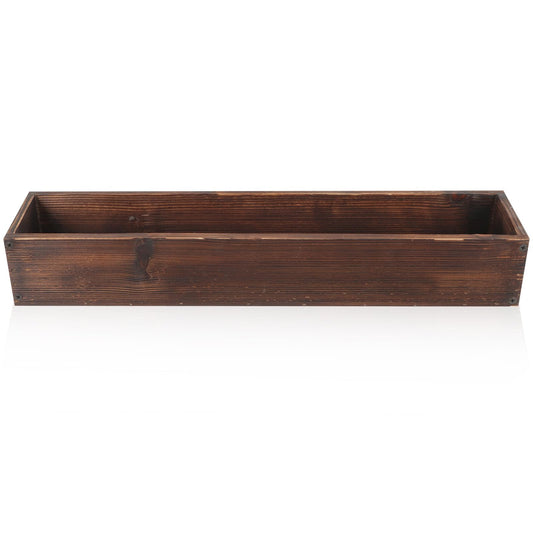 Kisangel Large Rectangular Carbonized Wood Planter Box for Indoor and Outdoor Succulents with Drainage Hole, Rustic Wooden Window Sill Flower Pot for Balcony Gardening