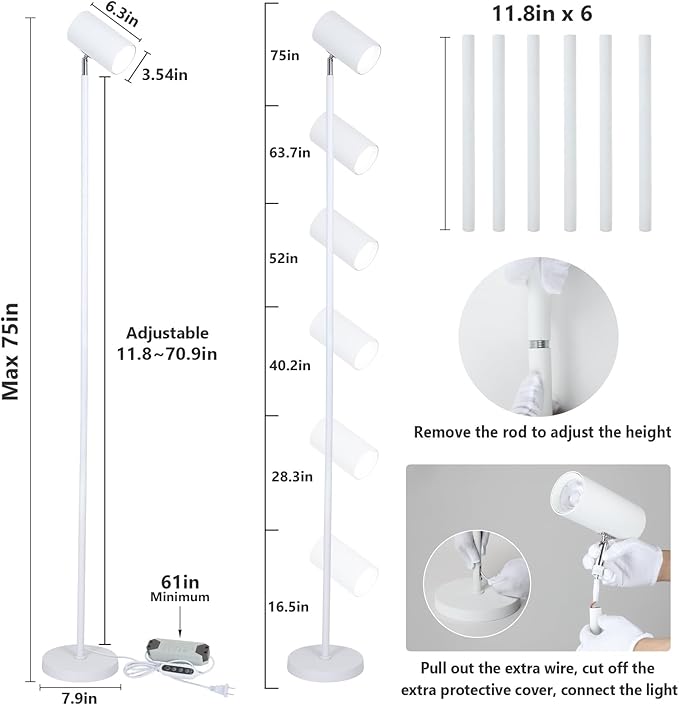HMVPL 40W Grow Lights Stand for Indoor Plants Full Spectrum, Standing Plant Light for Indoor Growing with COB Plant Light Bulb, 4/8/12H Timer, Tall Growth Floor Lamp for Large Plant (6 Level Height)