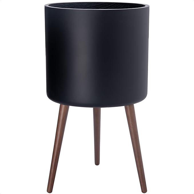 D'vine Dev 16 Inch Planter Pot with Stand, Mid-Century Tall Plant Pot with Legs for Indoor Plants, XX-Large, Black, 88-O-E-2