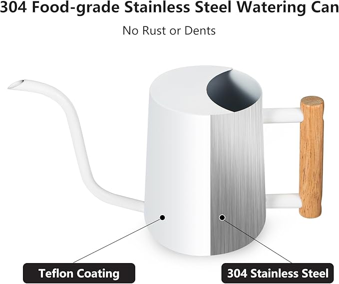 Watering Can Indoor Plants, 35oz Small Stainless Steel Metal Watering Can Modern Decorative Watering Pot with Long Spout for Indoor House Plant Bonsai Outdoor Garden Flowers -White