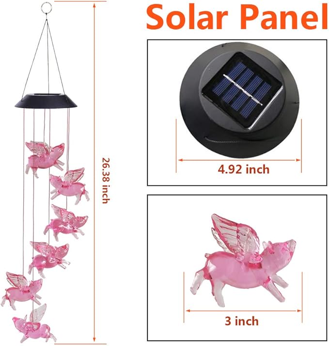 Solar Flying Pigs Wind Chimes Outdoor - Waterproof Solar Powered LED Changing Light Color Fly Pigs Mobile Romantic Wind-Bell for Home,Balcony,Party,Festival,Night Garden Decoration(Blackboard)