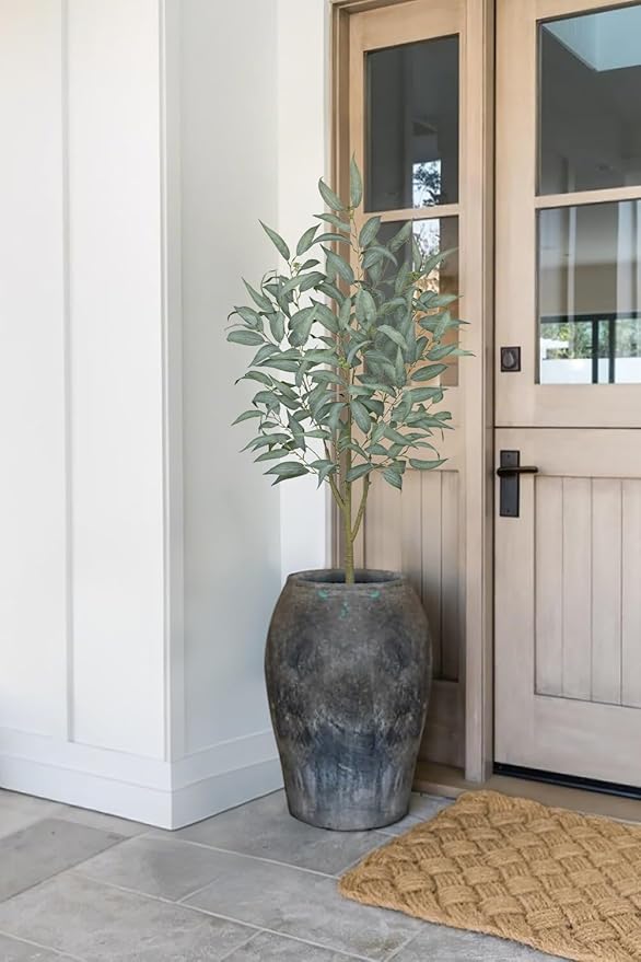 Artificial Eucalyptus Tree in White Pot – 4FT Faux Indoor Plant for Home Décor, Modern Greenery for Living Room, Bedroom, Office – Realistic Silk Leaves, Minimalist Planter