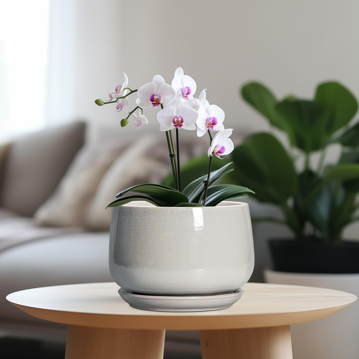 G EPGardening Ceramic Plant Pots, 7 Inch Plant Pot, Light Grey