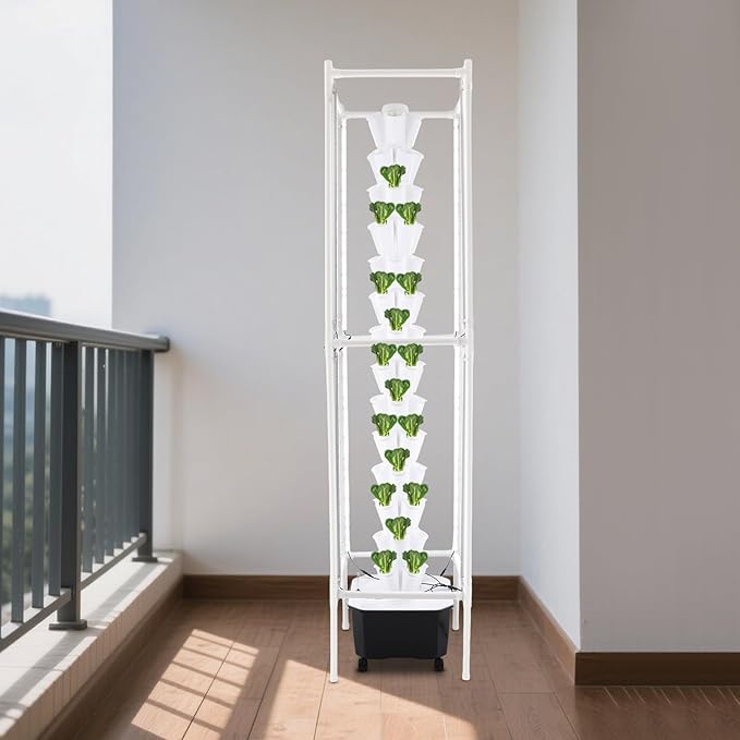 Hydroponic Growing System, 70-Plant Vegetable Planter Tower with Lights and Wheels, Outdoor Indoor Garden Vertical Planter Germination Kit with Water Pump & Intelligent Water Circulation