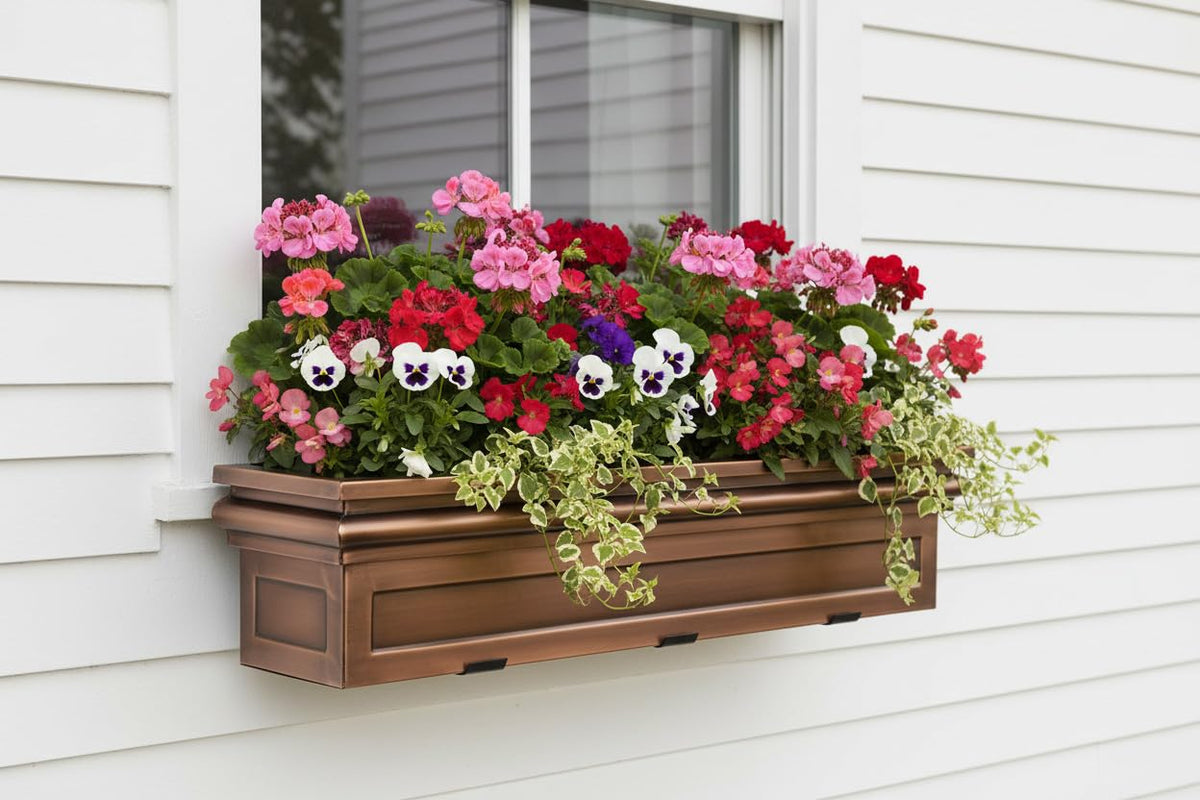 H Potter 36" Copper Finish Window Box Planter with Iron Brackets