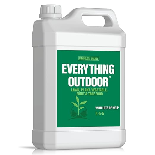Humboldts Secret Everything Outdoor Plant Food | 5-5-5 Liquid Fertilizer with Norwegian Kelp | All Purpose Lawn, Vegetable & Fruit Food | Garden Nutrients | Refillable Hose End Bottle | 1 Gallon