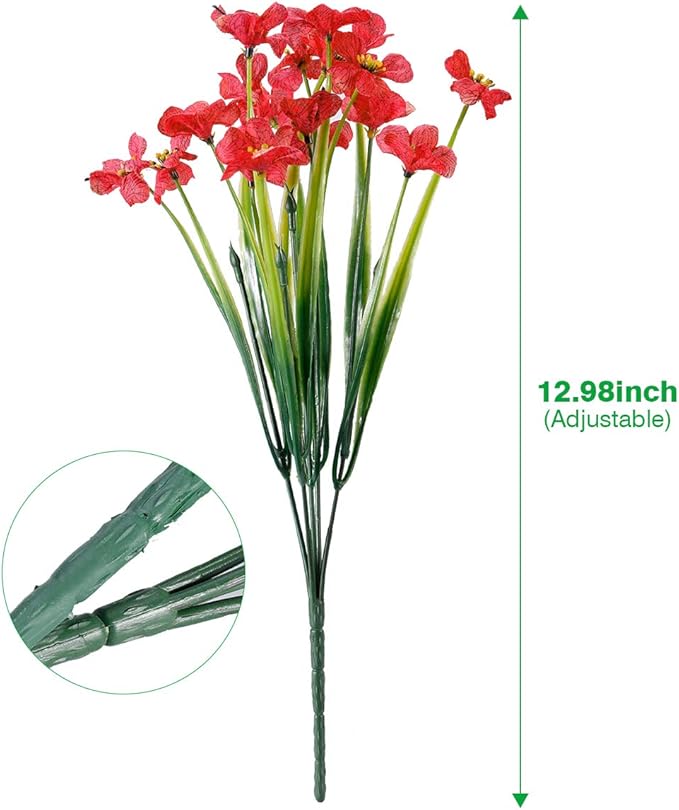 JEMONG 12 Bundles Artificial Flowers Outdoor UV Resistant Fake Flowers No Fade Faux Plants Garden Porch Window Box Decorating (Deep Red)