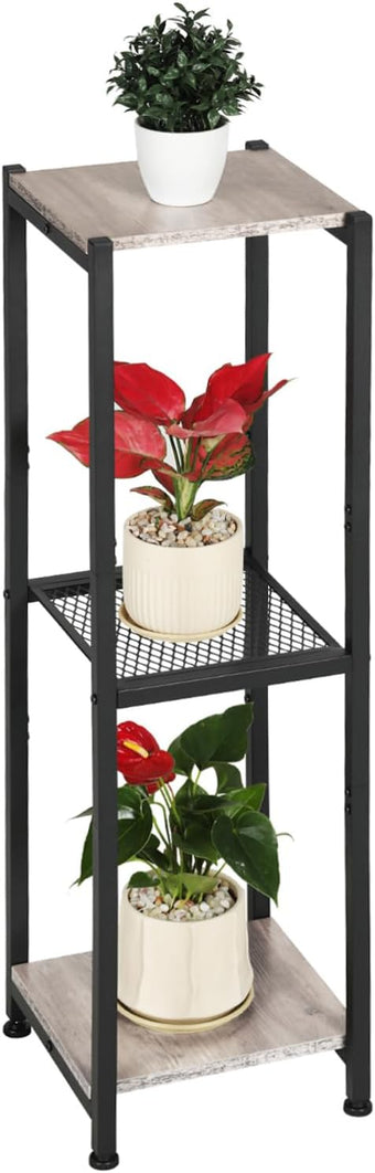 Dipion Extra Tall Plant Stand Indoor,40 Inch Plant Stands,3 Tier Metal Plant Stand with Heavy Duty Wood and Metal Mesh Shelf,Greige and Black
