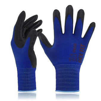 DEX FIT Nitrile Work Gloves FN330, 3D-Comfort Stretchy Fit, Firm Grip, Thin & Lightweight, Touch-Screen Compatible, Durable, Breathable & Cool, Machine Washable; Blue L (9)