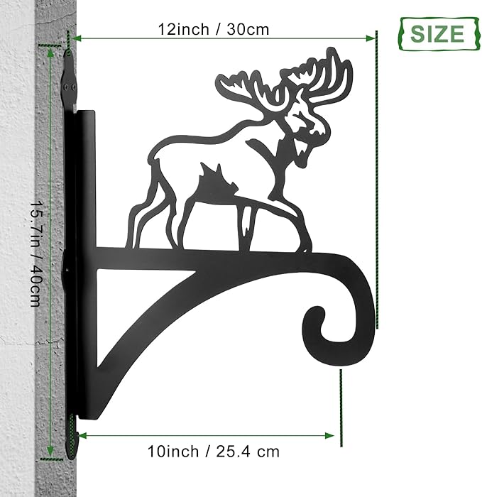 ATKKE Hanging Plant Bracket Hangers Indoor Iron Wall Mount,11” Moose Silhouette Ornamental Iron Hangers Hookers for Flower Pot Lantern Bird Feeder Wind Chimes