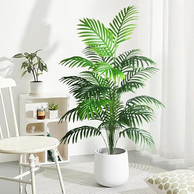 4ft 2pcs Large Artificial Plants Fake Palm Tree Tropical Palm Leaves Faux Palm Plants Tall Tree Indoor Real Touch Plastic Monstera Leaves for Home Garden Outdoor Office Decor (4ft/125cm-2pcs)