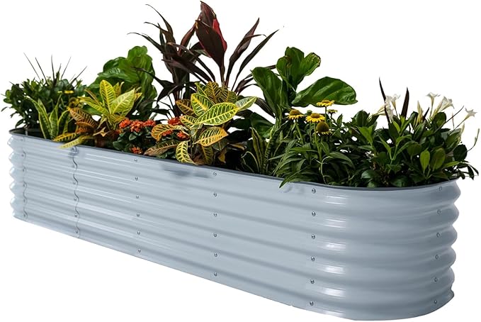 Vego garden Raised Garden Bed Kits, 17" Tall 9 in 1 8ft x 2ft Metal Raised Planter Bed for Vegetables Flowers Ground Planter Box, Sky Blue