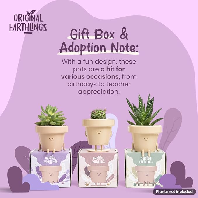 Original Earthlings Legs Out Pot - 4 Inch Cute Plant Pot - Plastic Funny Planter with Drainage, Unique Cactus Plant Lover Gift, Succulent Face Flower Pot, Desk Plant, Table Top Decor, & Home Gifts