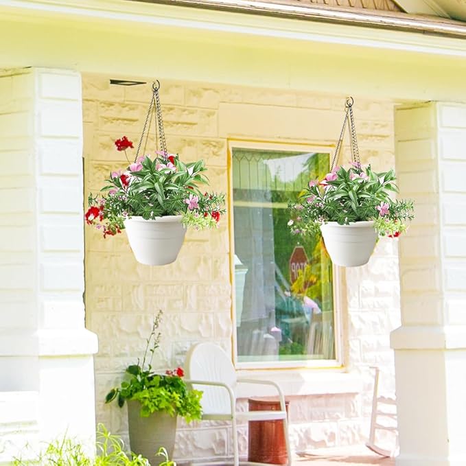 RooTrimmer Plant Pots Set of 5, 10" Outside Diameter Flower Pots, 8.5" Inner Diameter Plant Planters with Drainage Hole, Durable Garden Pots Perfect for Indoor & Outdoor Plant Planting, Decor, White