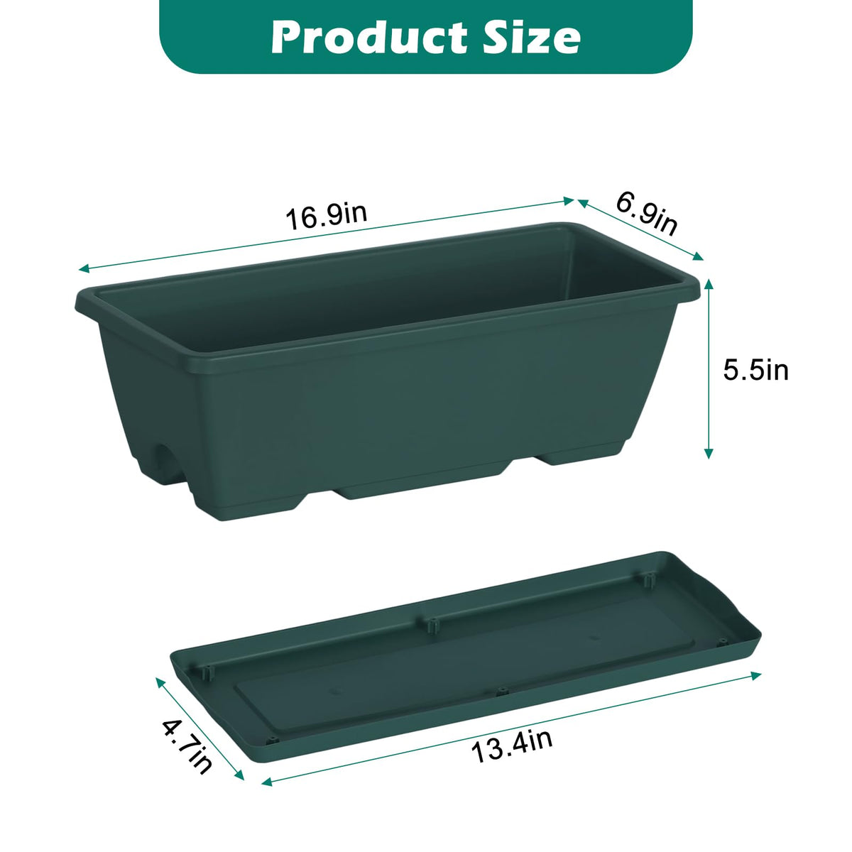 Railing Planter Box, 16.9 Inches Window Flower Boxes with Metal Brackets