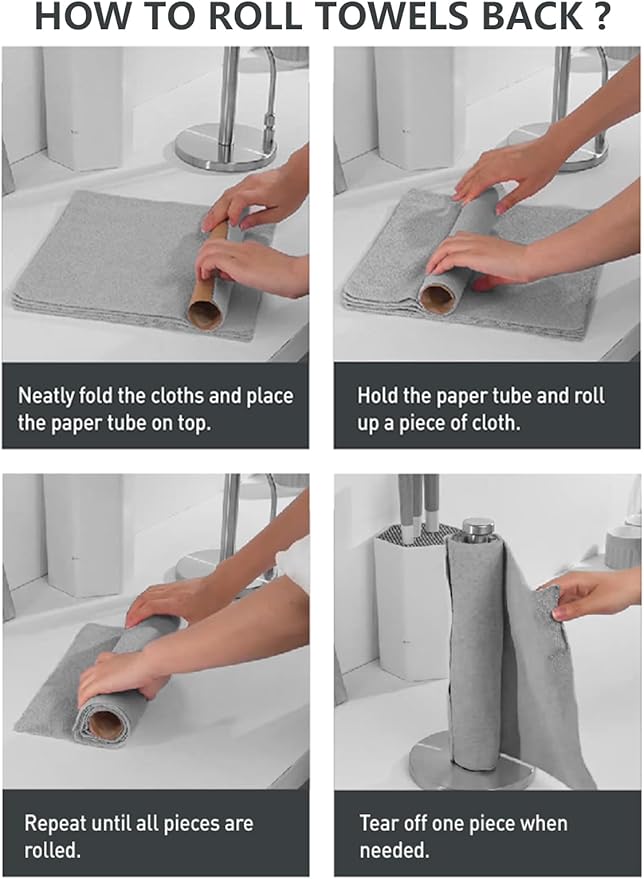 Fantasticlean Microfiber Cleaning Cloth Roll -40 Pack, Tear Away Microfiber Towels, 12" x 12", Reusable, Washable, Scratch Free, Ultra Absorbent Dishcloth for for All-Around Cleaning Supplies (Grey)