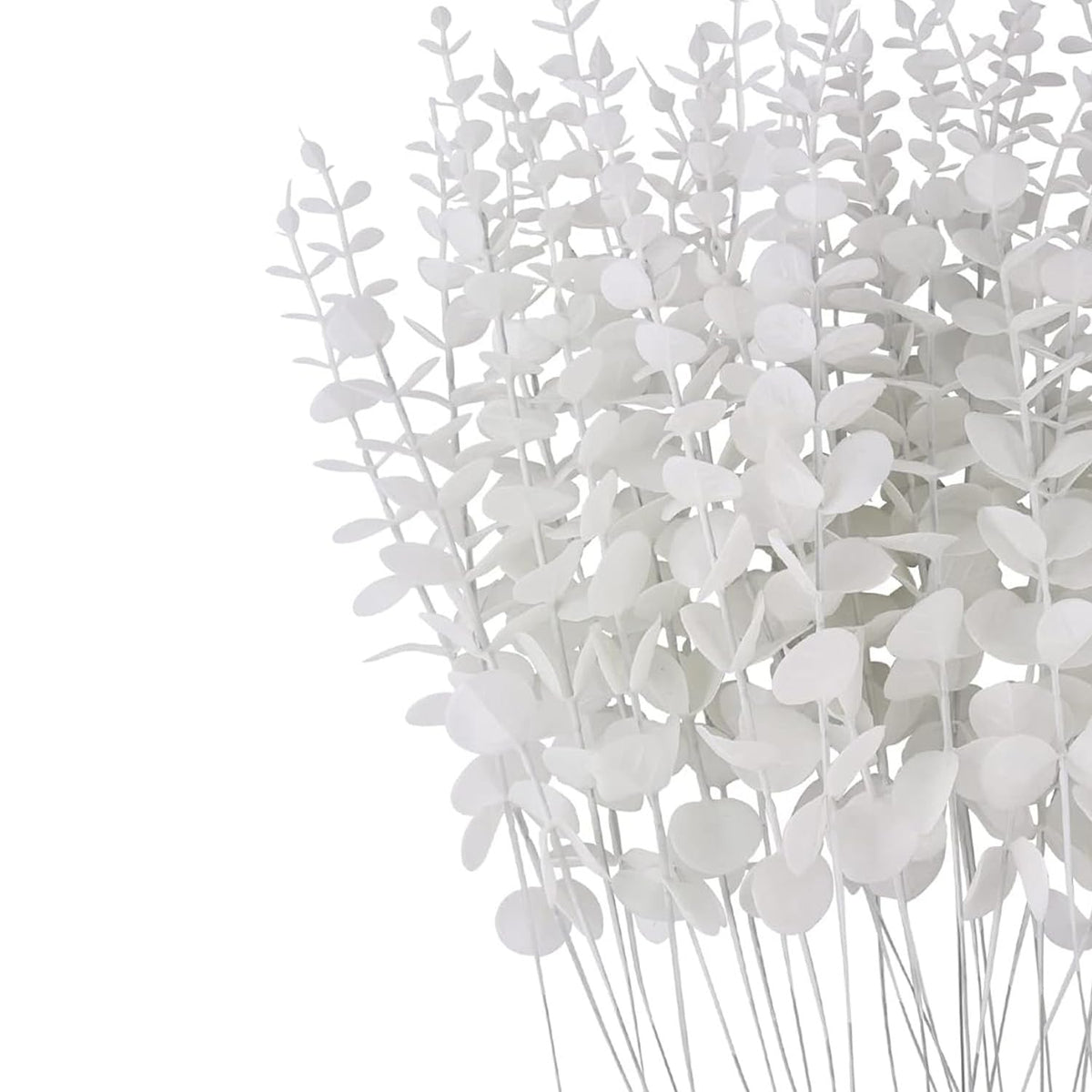 ABAJI Plastic Eucalyptus White Stems 12 Fake Faux Decorations Artificial Leaves Greenery Plant Leaf Home Office House Table Desk Decor Wedding Party Vase Forever Live