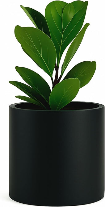 Fox & Fern Large 12 Inch Black Plant Pot — Premium Lightweight Fiberstone Matte Black Planter w Drainage Plug; Large Indoor & Outdoor Planter; 12 Inch Pots for Plants; Weather Resistant & UV Resistant