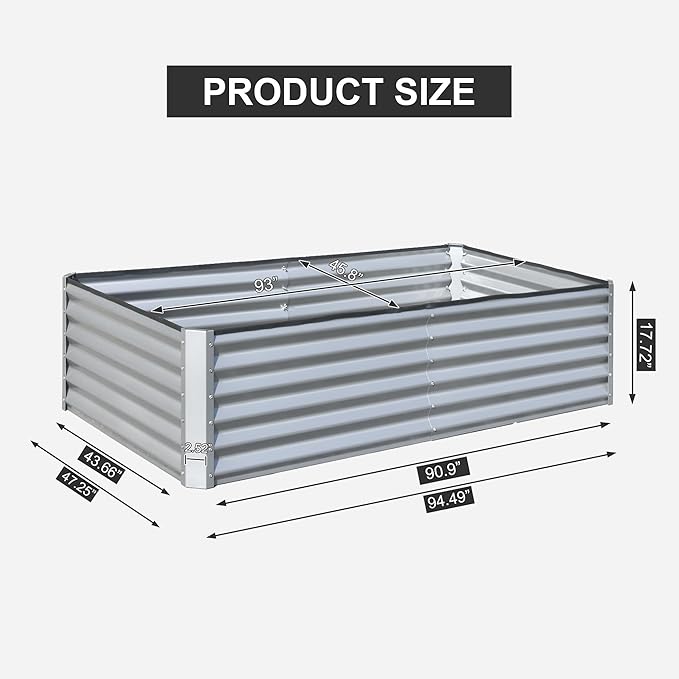 Domi Raised Garden Beds Outdoor, 6x3x1.5Ft Thickening Tall Metal Rectangular Deep Root Box Planter for Vegetables, Flowers, Herbs, and Succulents 1.5" Deep w/ 192 Gallon Capacity - Silvery