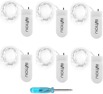 Fairy Lights CR2032 Battery Operated,6.6Ft/2Meter 20 LEDs Micro Silver Wire String Lights for Bedroom Christmas Party Wedding Decoration (Cool White, 6 Pack)