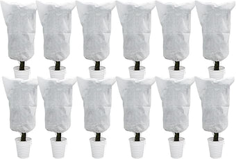 EAONE 12 Pack Plant Covers Freeze Protection, 24x32'' Winter Frosts Cloth for Outdoor Plants, Reusable Frost Blankets Drawstring Bags for Cold Freeze Sun Protection Bird Insect Prevention,White