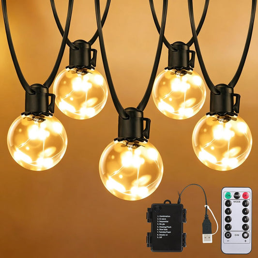 KepStars Outdoor String Lights Battery Operated, 20ft 15 LED Bulbs Lights