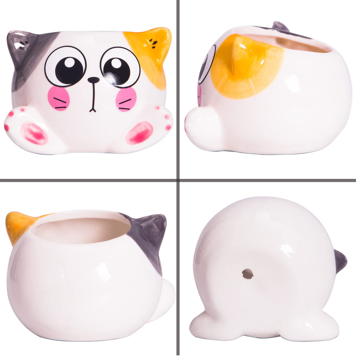 3.4 Inch Cute Succulent Pots with Drainage, Cat Planters for Indoor Plants
