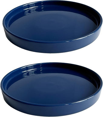 2 Pack Ceramic Plant Saucer Pot Tray 7 Inch, Planter Saucers 4 5 6 7 8 9 10 11 12 13 Inch for Indoors Outdoor, Durable Sturdy Flower Drainage drip Water Tray for Glazed Pots Base (7 Inch-Blue)