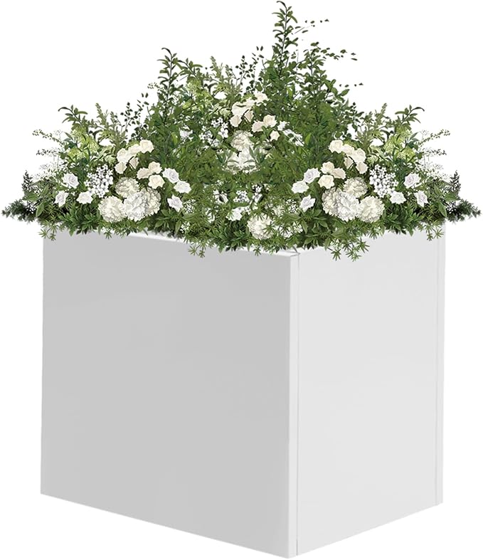 DYNAMI Square Planter Box,20x20x20in Steel Metal Planters Large Cube Plant Pot for Outdoors,Modern Heavy Duty Flower Pot for Patio, Deck, Yard, Garden (White, 20in)