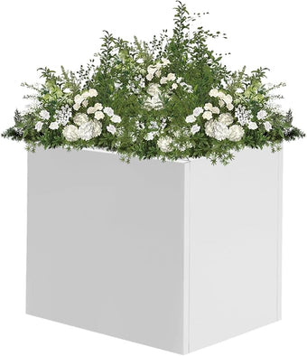 DYNAMI Square Planter Box,20x20x20in Steel Metal Planters Large Cube Plant Pot for Outdoors,Modern Heavy Duty Flower Pot for Patio, Deck, Yard, Garden (White, 20in)