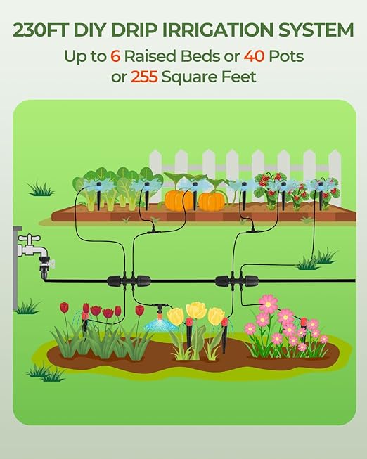 Drip Irrigation System for Watering Garden: 230FT Misting Sprinkler DIY Devices with Tubing Hose for Indoor Plants Outdoor Flower Beds Raised Growing Lawn Tree Patio Hydroponic