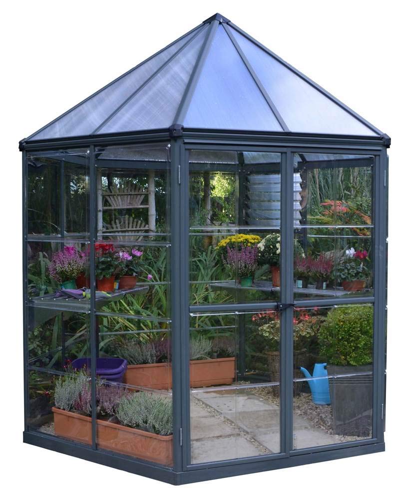 Palram - Canopia Oasis Hex 7' x 8' Polycarbonate Aluminum Greenhouse, Gray