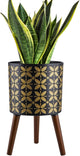 10 Inch Plant Pot with Stand, Planter for Indoor Plant Mid-Century with Drainage Holes for Outdoor,Black and Gold