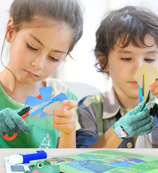 2 Pairs Cut Resistant Gloves for Kids 7-9 Years, Level 5 Protection Cutting Gloves Food Grade for Cooking, Whittling, Wood Carving, Gardening and DIY(Green-XXS)