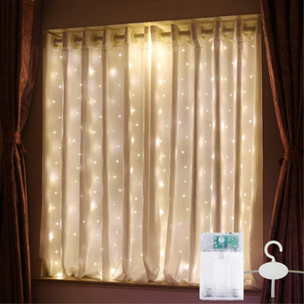 HXWEIYE Short Curtain Lights, 3.3x5FT 96LED, Battery Powered, Timer