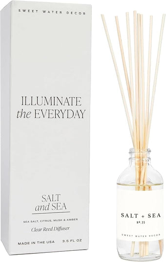 Sweet Water Decor Salt & Sea Reed Diffuser Set - Sea Salt Citrus & Musk Amber Scent Diffuser - Reed Diffusers for Home with Long Lasting Fragrance - Non-Toxic Oil Reed Diffuser - Made in The USA