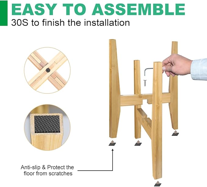 Plant Stand Indoor, Bamboo Plant Shelf, Adjustable Corner Plants Flower Holders Single Floor Plant Stand, Fits 8 to 12 Inches Pots,(Pot & Plant Not Included)(Nature)