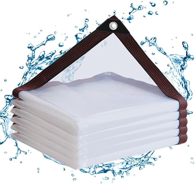 Clear Tarps with Grommets 7x10ft,Heavy Duty Waterproof Tarp Cover,Transparent PVC Vinyl Tarpaulin for Outdoor,Plant,Garden,Chicken Coop,Patio,cat Litter