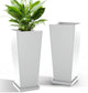 TUYOHW 24 Inch Tall Tapered Square Planters (Set of 2) - Indoor Outdoor Large Flower Pots with Built-in Drainage & Matching Water Tray for Patio, Garden, Home - White