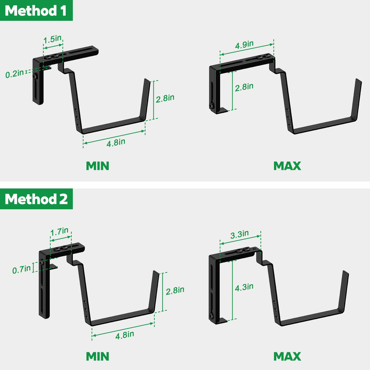 4 Pcs Hanging Flower Pots, 16.9 Inches Railing Planter Box, Green