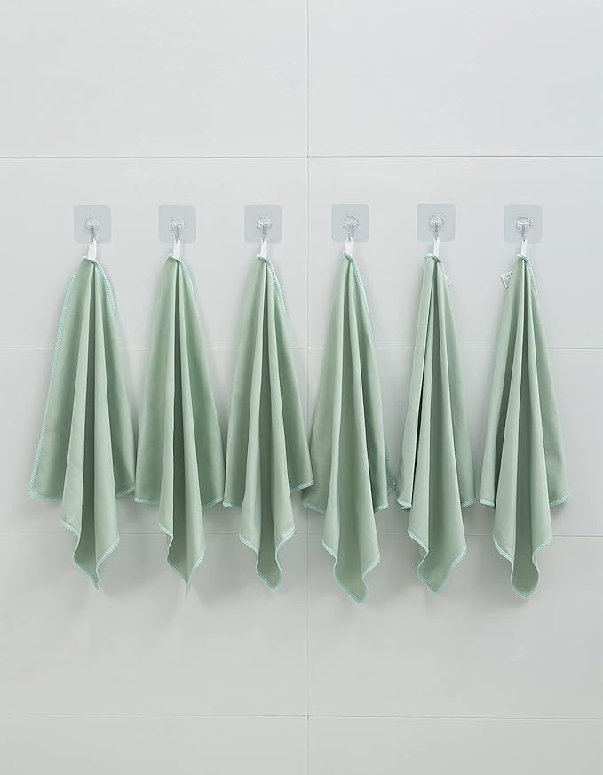 6 Pack Microfiber Glass Cleaning Cloth, 16 Inch X 16 Inch, Lint Free Quickly Clean Window, Glasses, Windshields, Mirrors, and Stainless Steel, Green