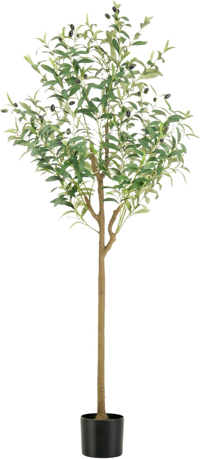WILDLOVE Fake Olive Tree Artificial Indoor, Potted Faux Olive Trees with Natural Wood Trunk & Lifelike Fruits for Home Office Decor (5ft)