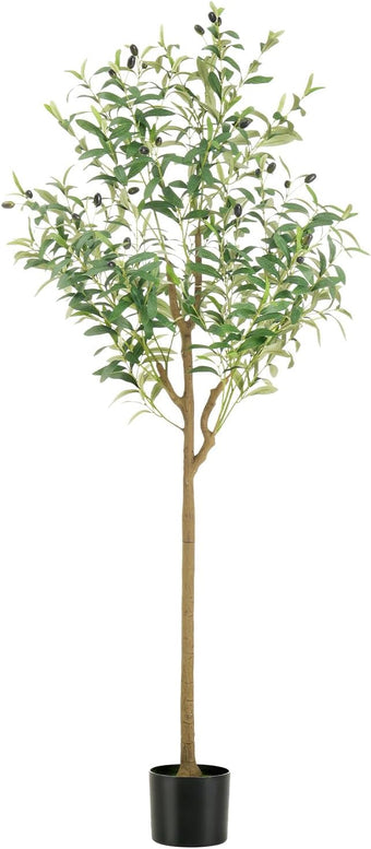 WILDLOVE Fake Olive Tree Artificial Indoor, Potted Faux Olive Trees with Natural Wood Trunk & Lifelike Fruits for Home Office Decor (5ft)