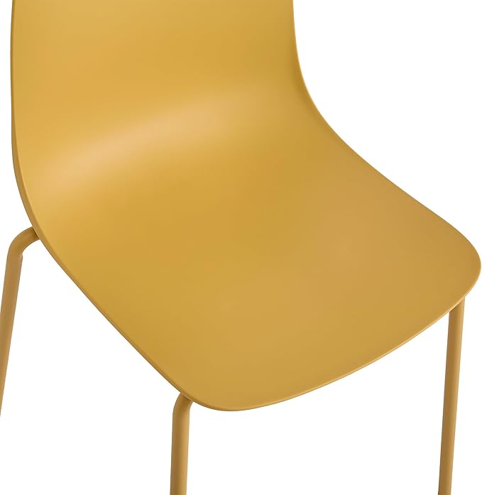 Plastic Stackable Dining Chairs Set of 4, Modern Outdoor Patio Chairs with Metal Legs for Patio Cafes, Restaurants and Office Waiting Room (Mustard Yellow)
