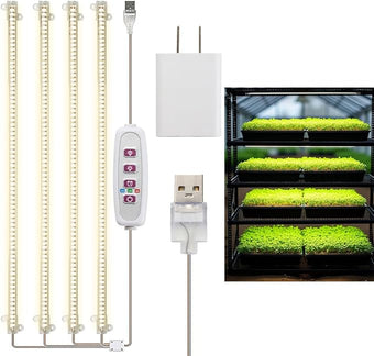 20 Inch Grow Light for Seed Starting for 1020 Trays Full Spectrum LED, Hydroponics Growing System Lights, Indoor Greenhouse Plant Lamp, 8/12/16H Timer & Dimmable Grow Lamp, 4 Pcs