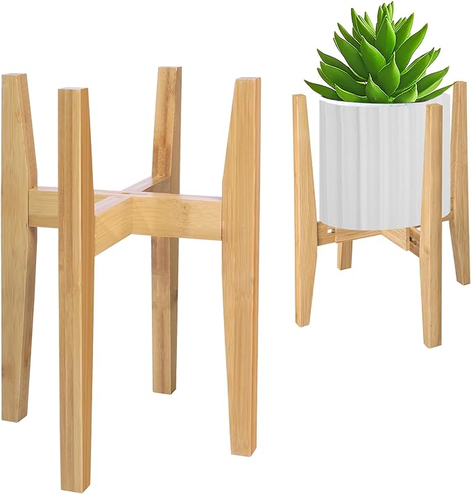 Plant Stand Indoor, Bamboo Plant Shelf, Adjustable Corner Plants Flower Holders Single Floor Plant Stand, Fits 8 to 12 Inches Pots,(Pot & Plant Not Included)(Nature)