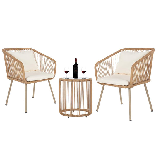 FDW 3-Piece Patio Furniture Set | White | Outdoor Wicker Furniture