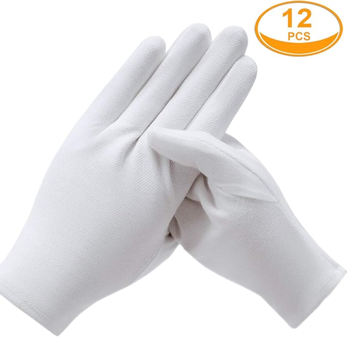 6 Pairs White Cotton Gloves for Dry Hands Eczema SPA Moisturizing - Work Glove Liners for Serving Costume Inspection