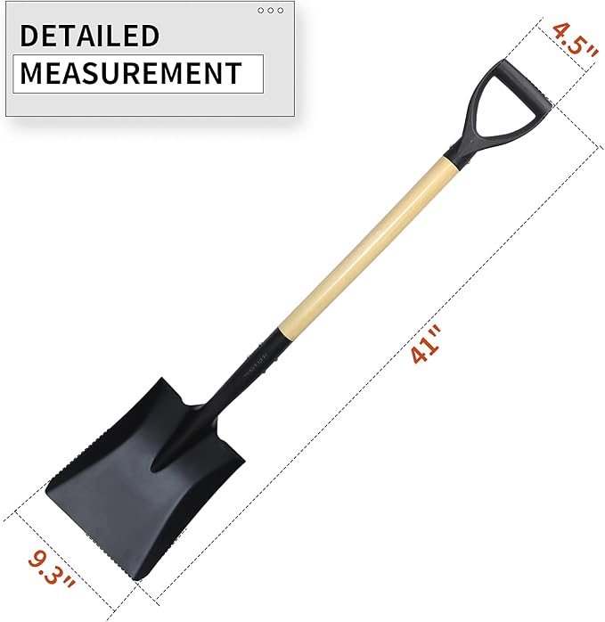 Square Shovel, Shovels for Digging with D-Handle, Overall 41-Inch Long Garden Shovel, Transfer Shovel, Snow Shovel for Car, Garden Tools